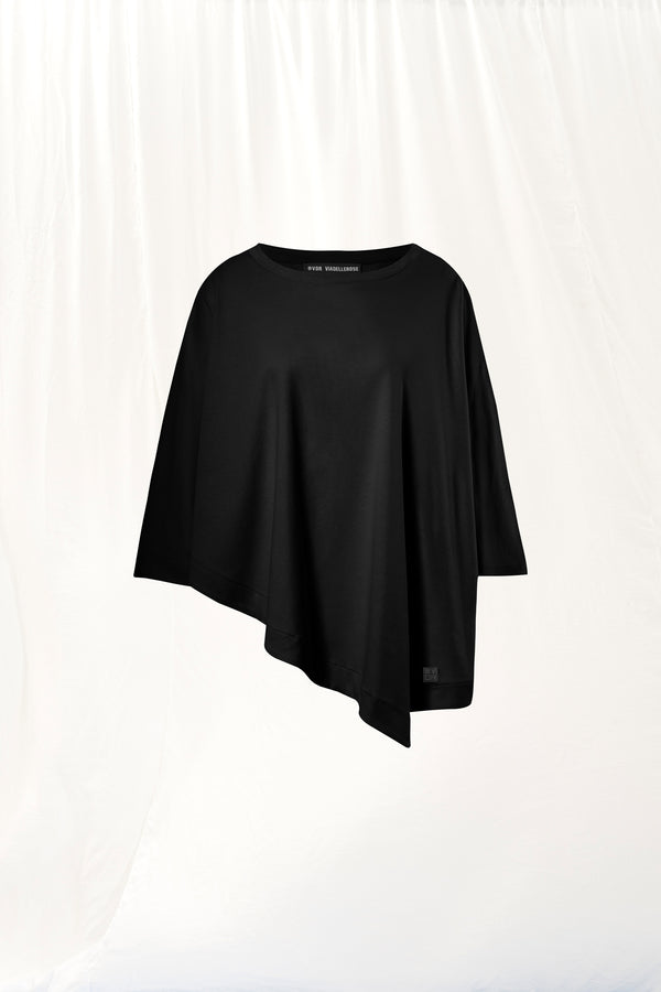 Siyah Asimetrik İnterlok T-shirt 17005