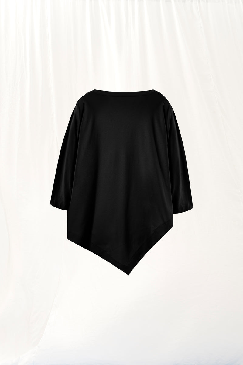 Siyah Asimetrik İnterlok T-shirt 17005