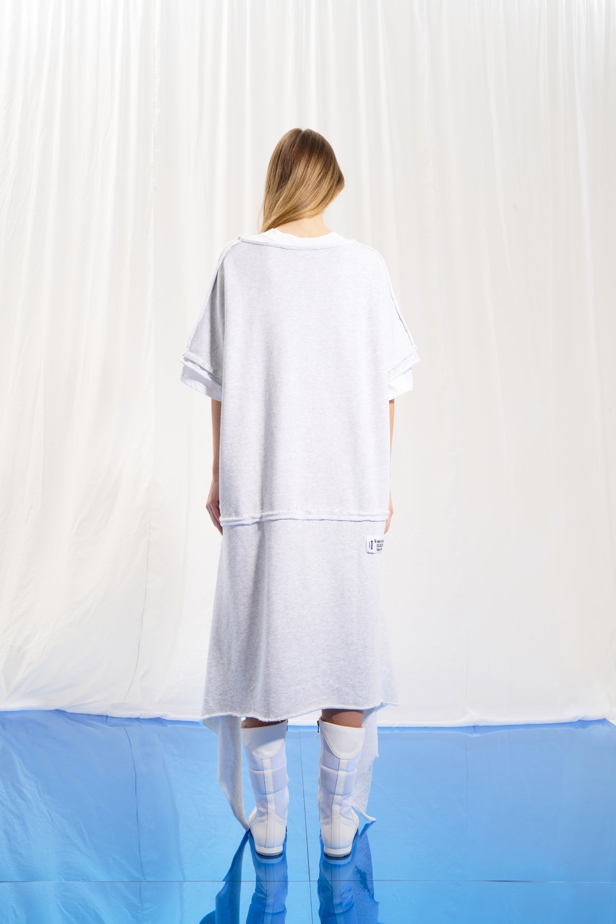 Açik Gri Melanj Kisa Kollu Asimetrik Sweatshirt 17026