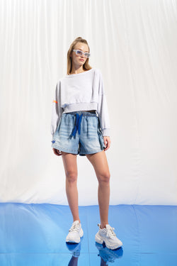 Açık Gri Melanj Crop Sweatshirt 17033