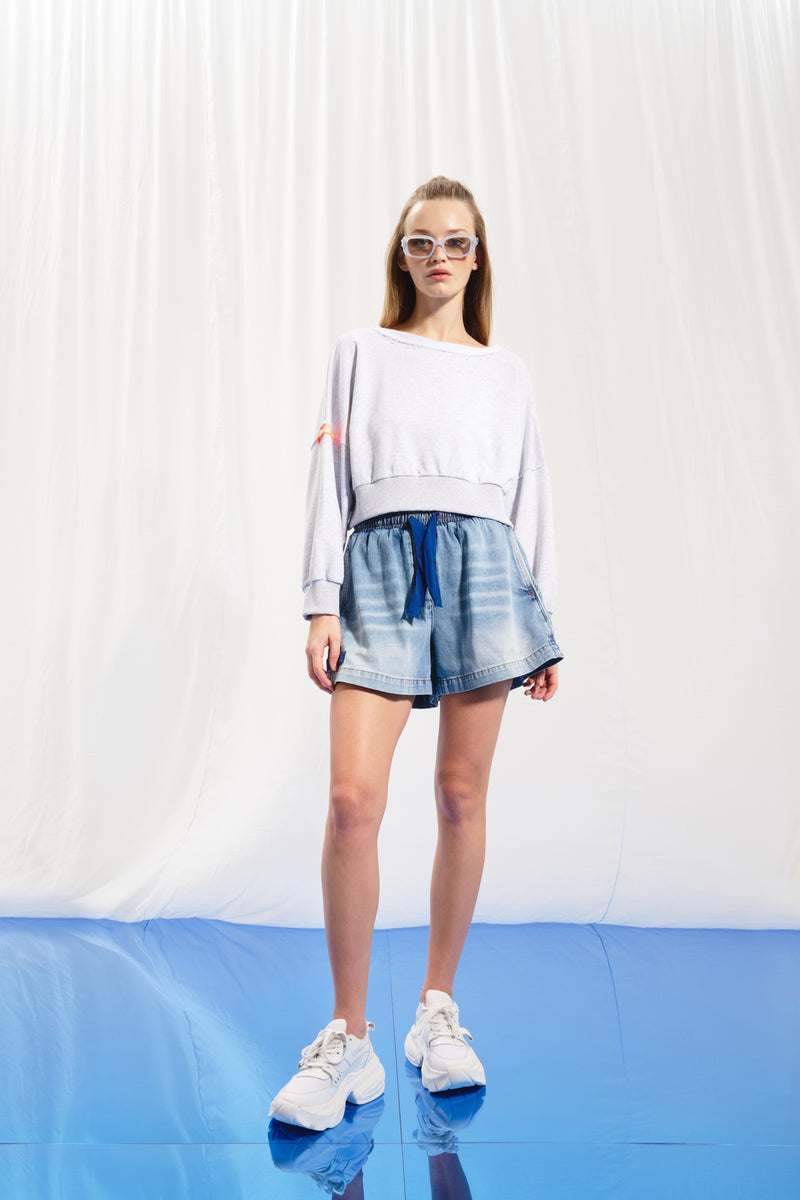 Açık Gri Melanj Crop Sweatshirt 17033