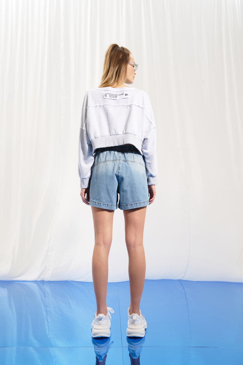 Açık Gri Melanj Crop Sweatshirt 17033