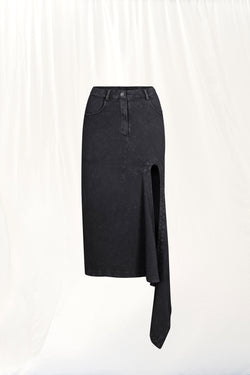 Siyah Asimetrik Midi Etek 17046