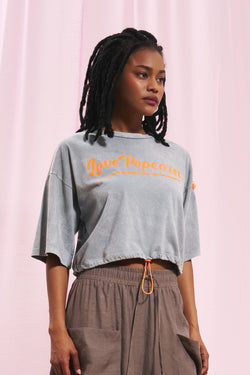 Gri Sloganlı Crop T-shirt 17070