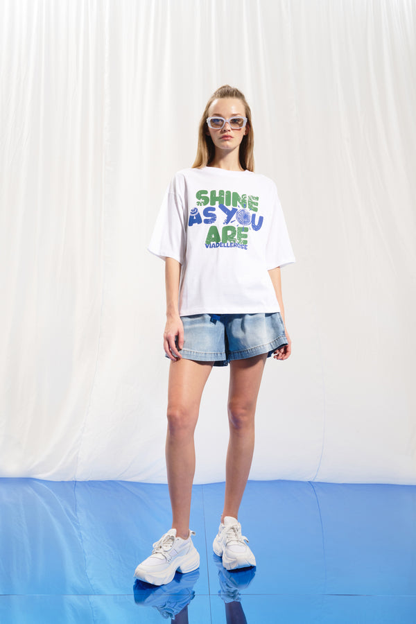 Beyaz Slogan Baskılı T-shirt 17072