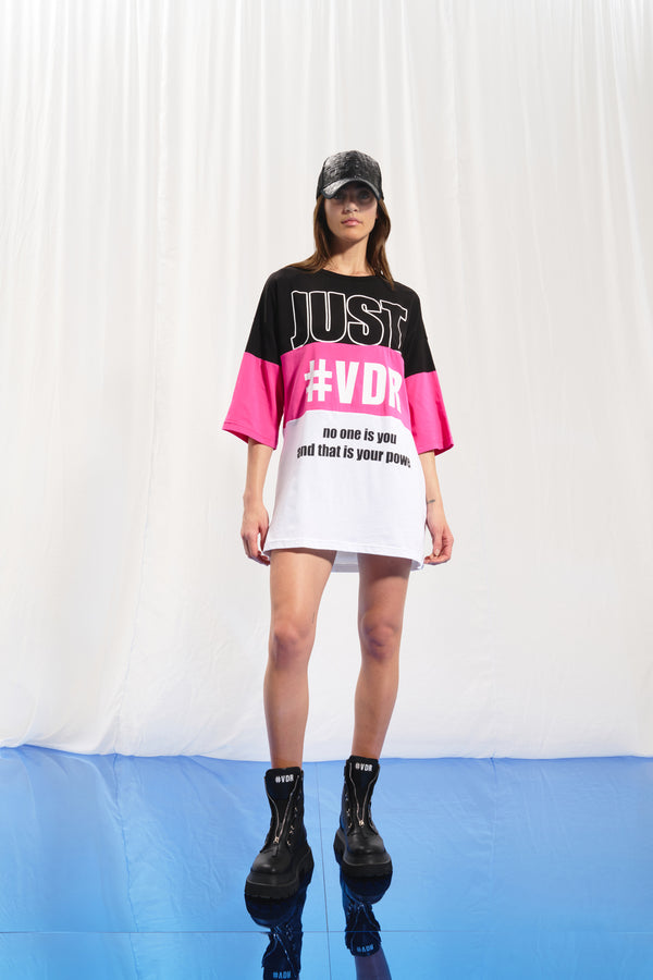 Siyah Pembe Beyaz Baskılı Oversize Tunik 17078