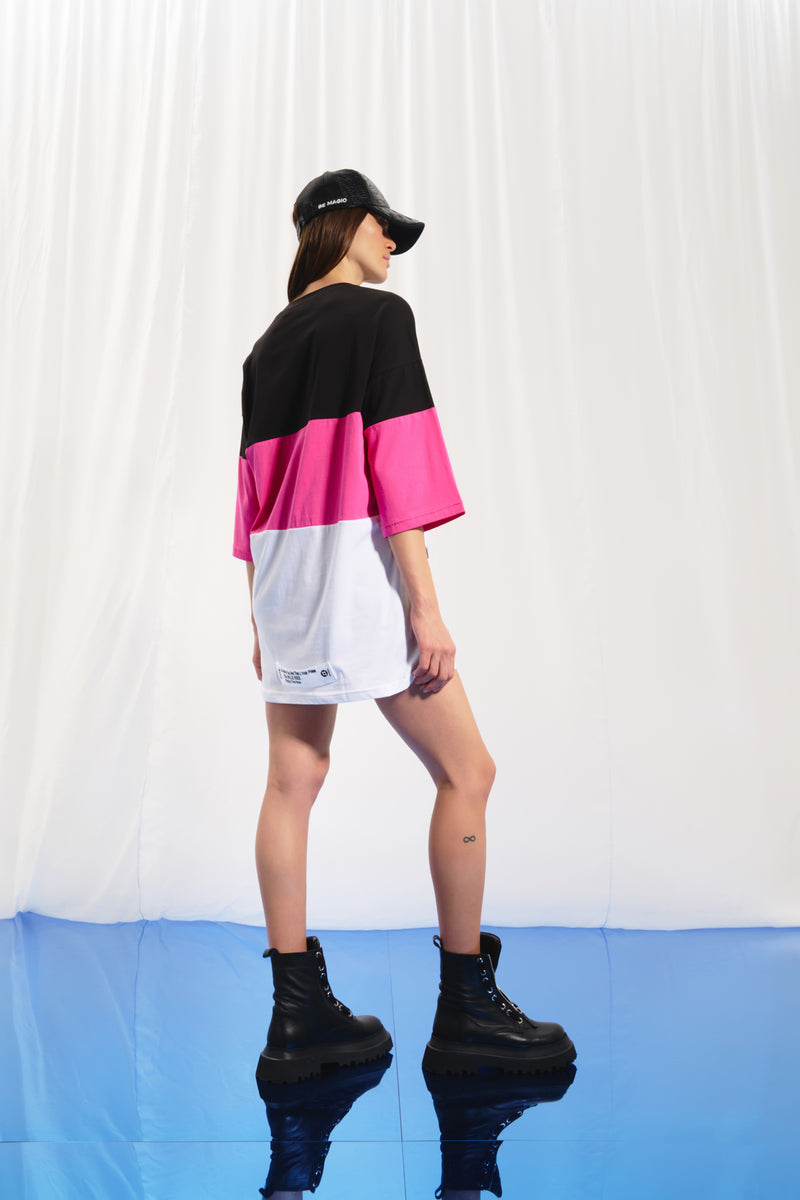 Siyah Pembe Beyaz Baskılı Oversize Tunik 17078