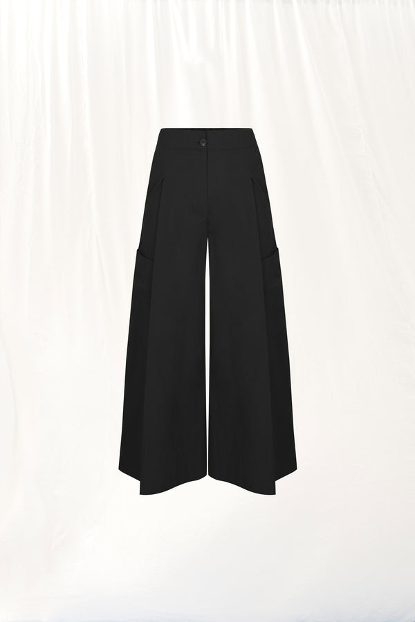 Siyah Wide-Leg Piliseli Pantolon 17098