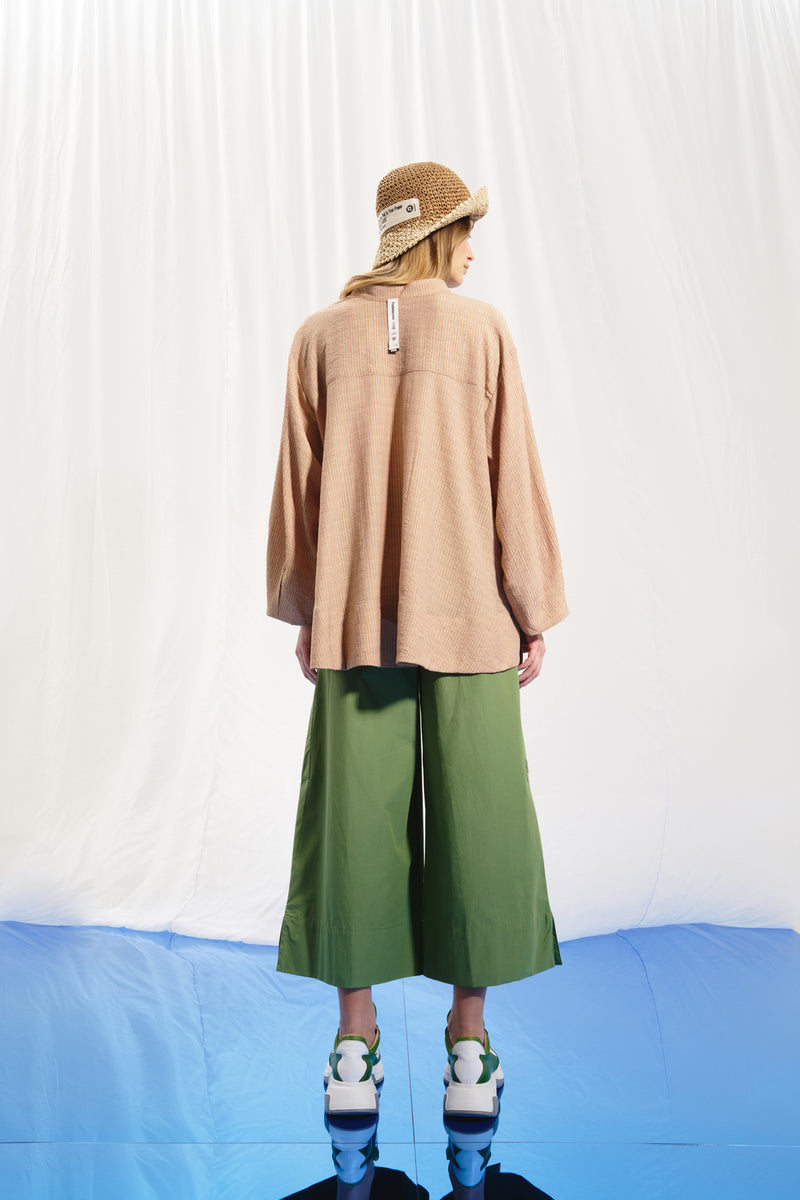 Zeytin Yeşili Wide-Leg Piliseli Pantolon 17098