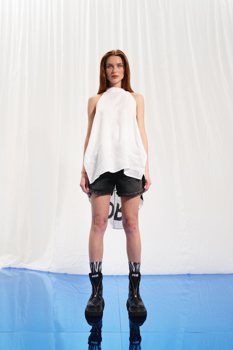 Beyaz Halter Yaka Sırt Baskılı Tunik 17099