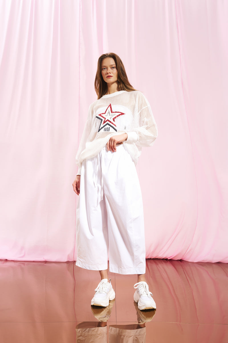 Beyaz Poplin Baggy Pantolon 17107