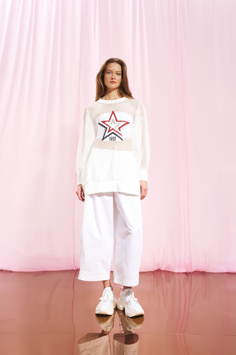 Beyaz Poplin Baggy Pantolon 17107
