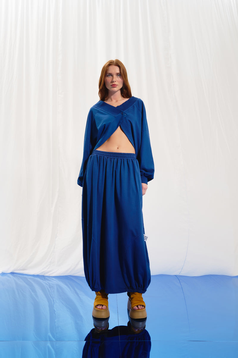 Mavi Düğmeli Sweatshirt 17150