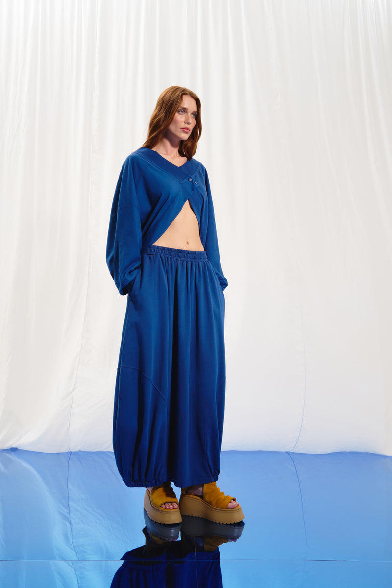 Mavi Düğmeli Sweatshirt 17150