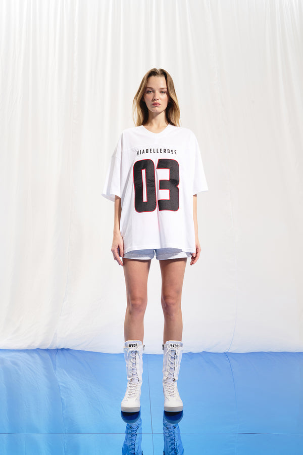 Beyaz Nakışlı Oversize T-shirt 17151