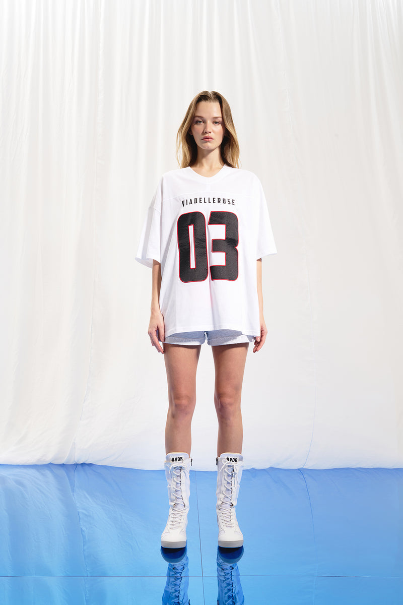 Beyaz Nakışlı Oversize T-shirt 17151
