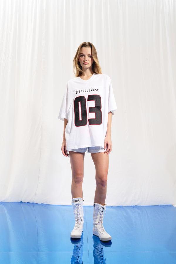 Beyaz Nakışlı Oversize T-shirt 17151