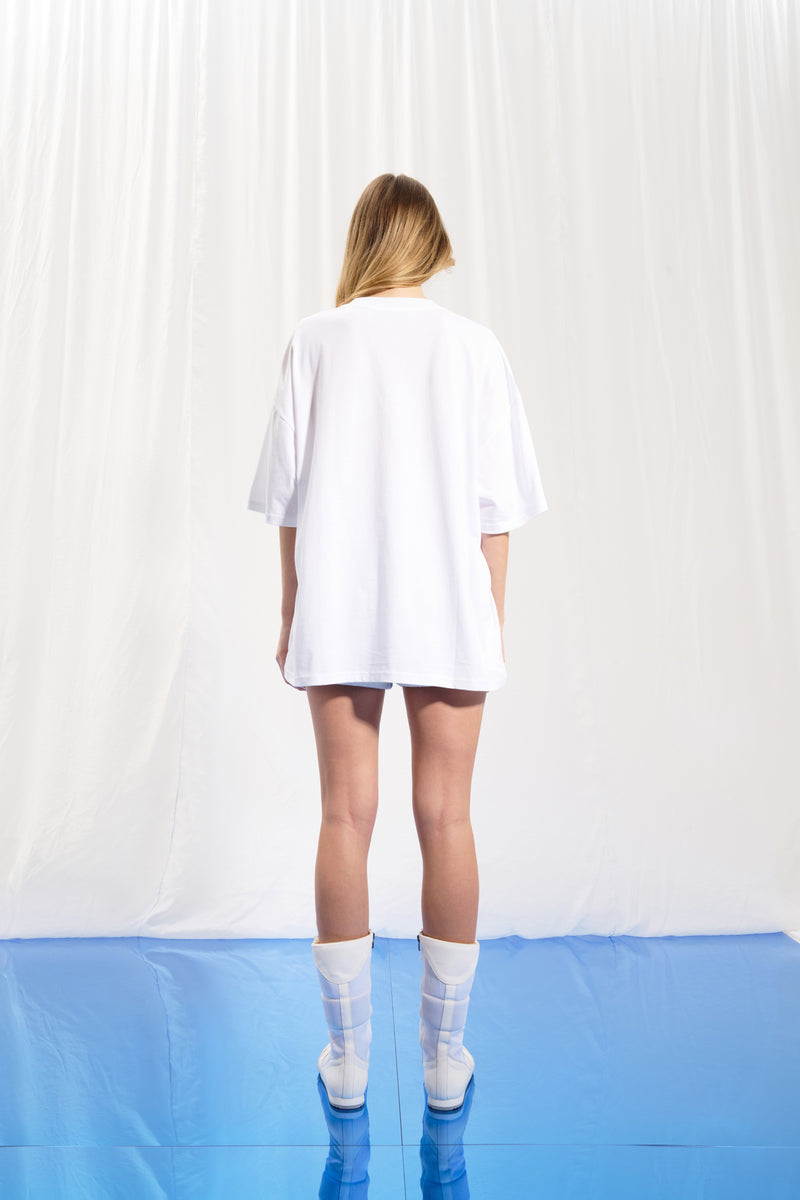 Beyaz Nakışlı Oversize T-shirt 17151