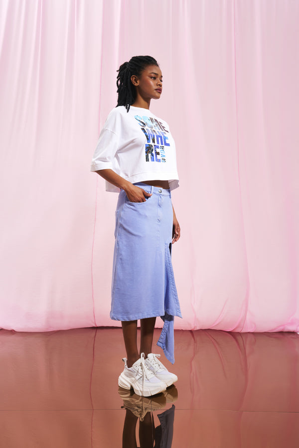 Beyaz Baskılı Crop T-shirt 17155