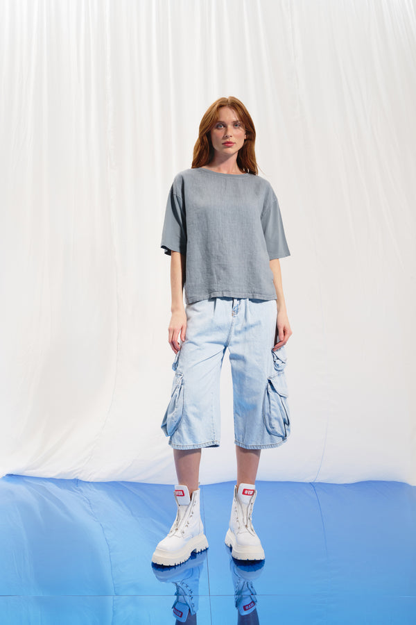 Açık Mavi Baggy Bermuda Denim Şort 17197