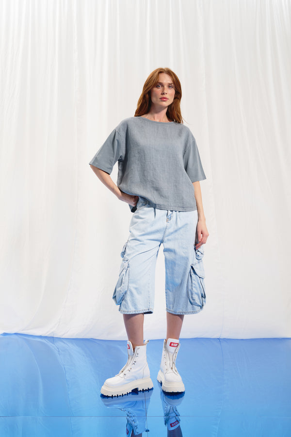 Açık Mavi Baggy Bermuda Denim Şort 17197