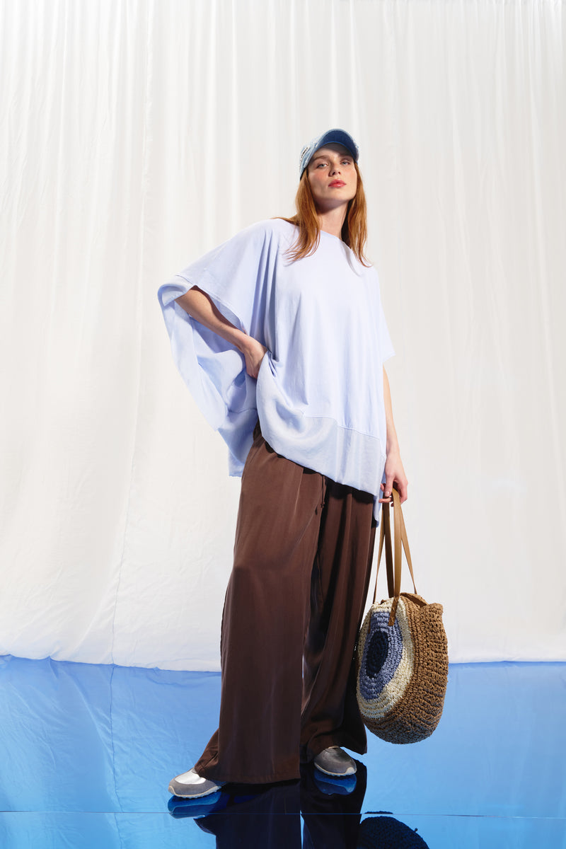 Kahverengi Piliseli Wide-Leg Pantolon 17207