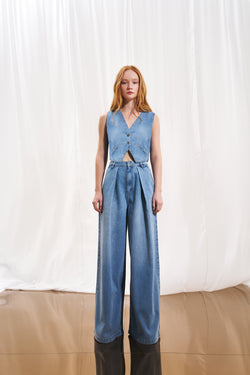 Açık Mavi Crop Denim Yelek 17221