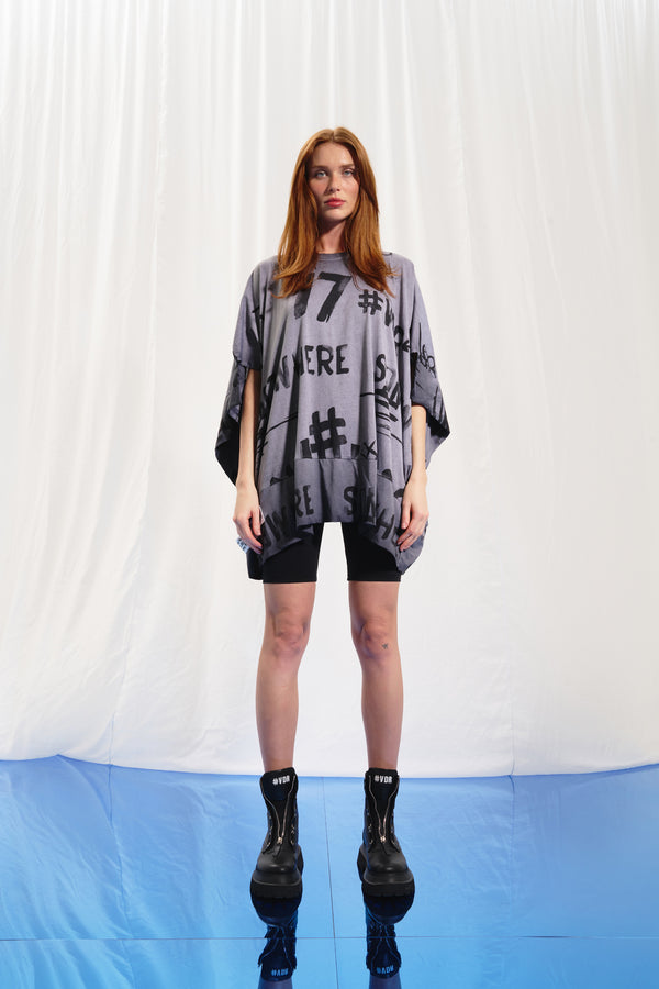 Gri Baskılı Oversize Tunik 17238