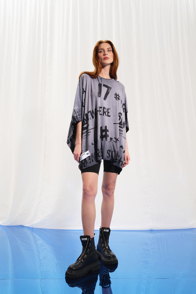 Gri Baskılı Oversize Tunik 17238