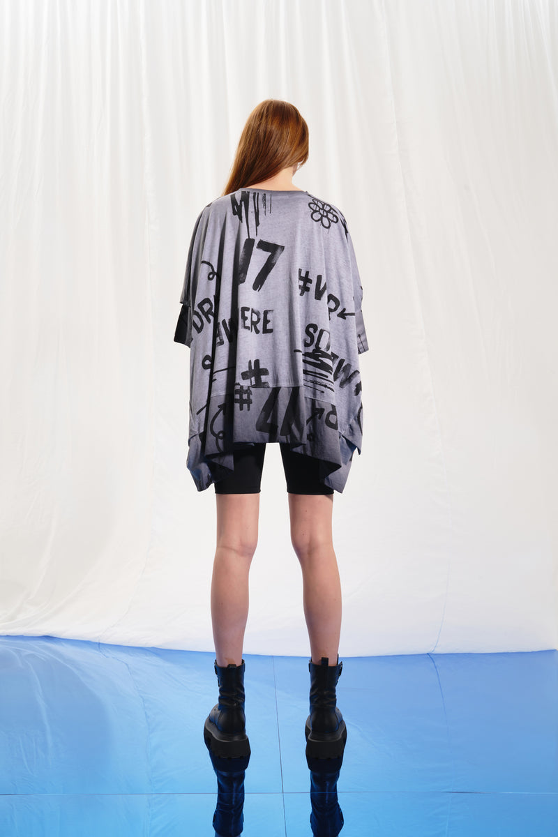 Gri Baskılı Oversize Tunik 17238