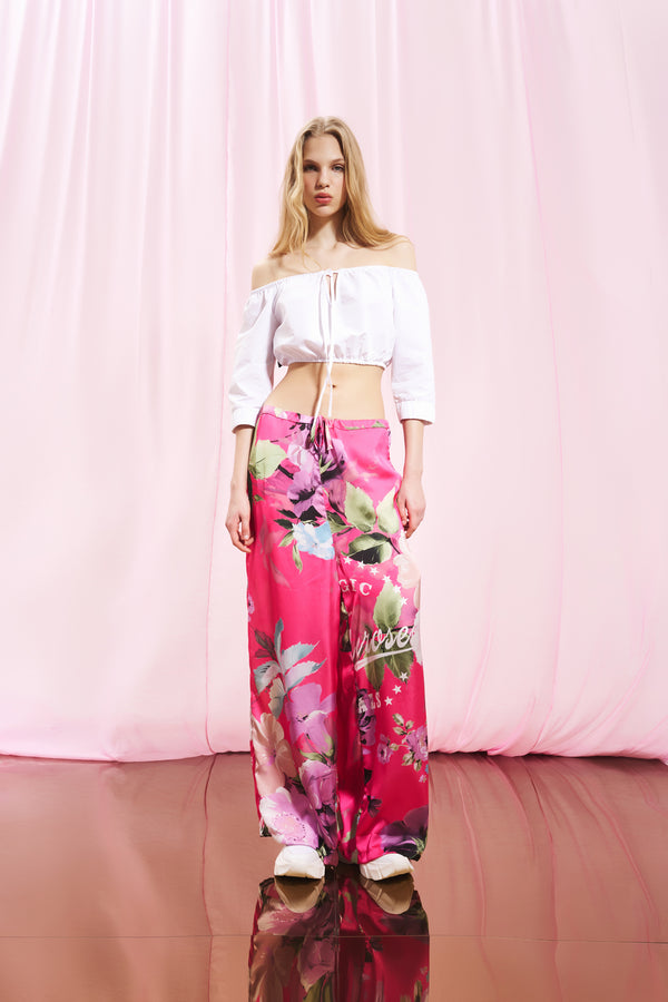 Pembe Çiçekli Saten Pantolon 17251