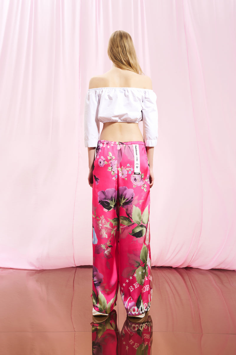 Pembe Çiçekli Saten Pantolon 17251