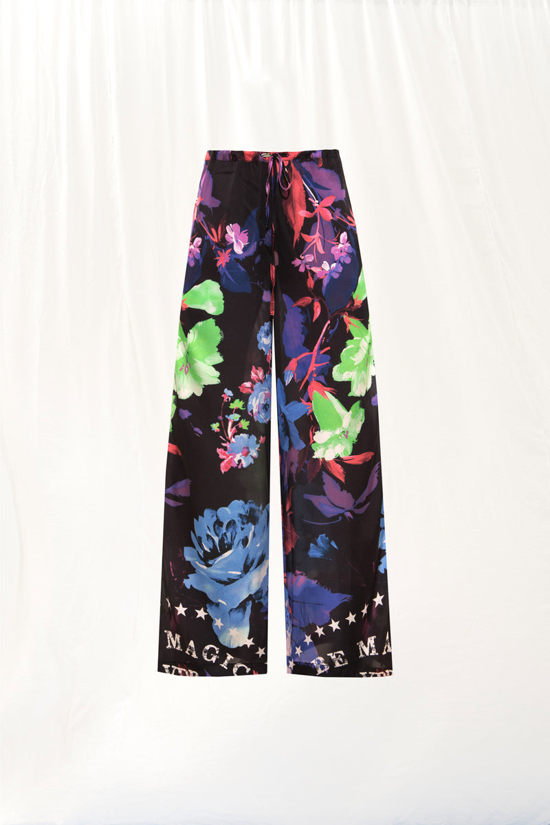 Siyah Çiçekli Saten Pantolon 17251