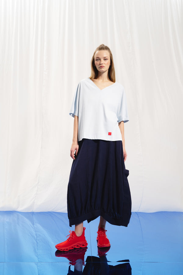 Lacivert Keten Midi Etek 17269