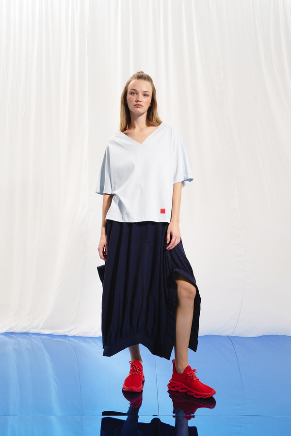 Lacivert Keten Midi Etek 17269
