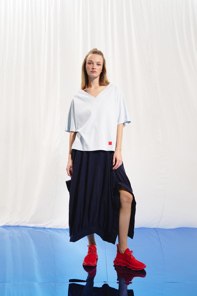Lacivert Keten Midi Etek 17269