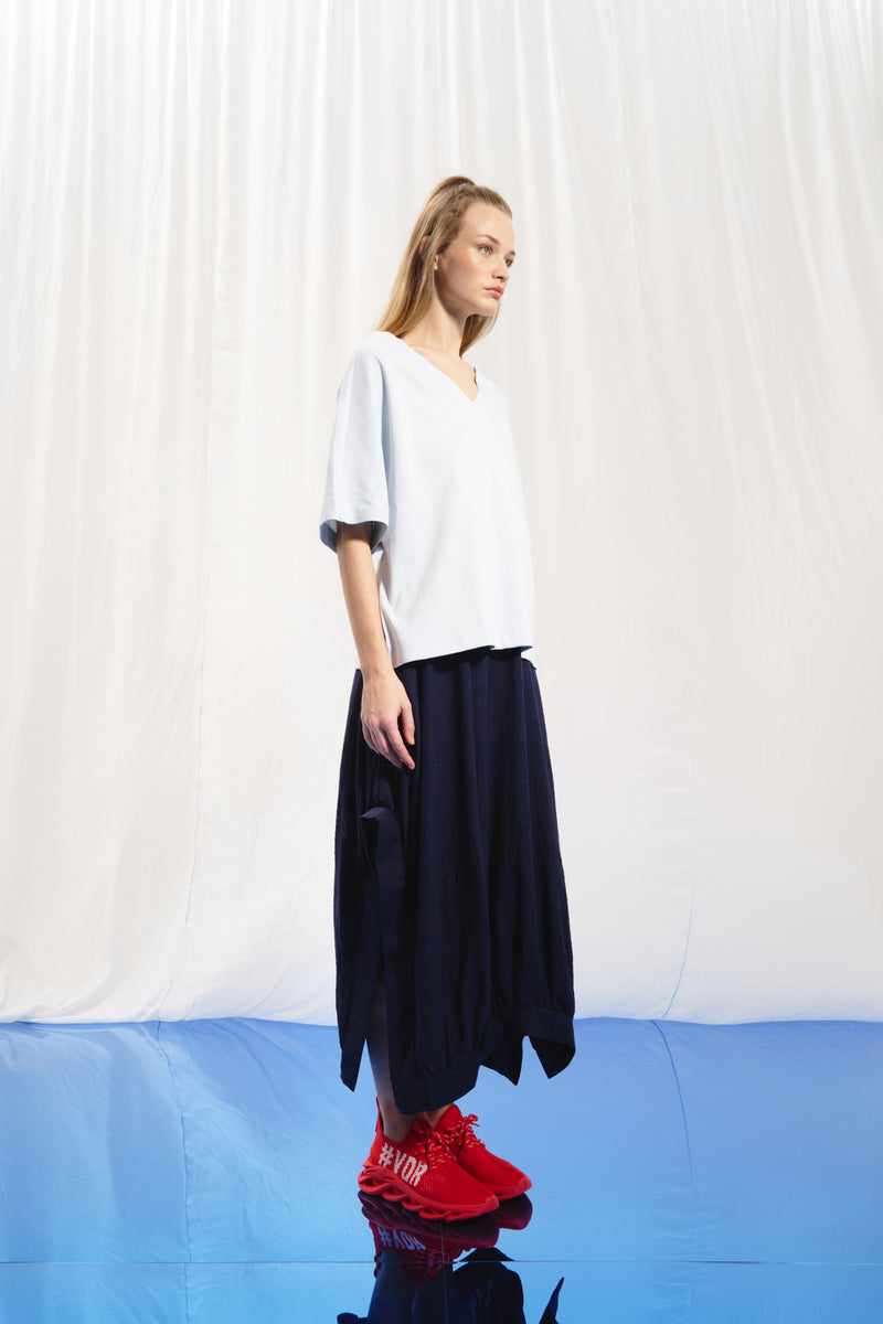 Lacivert Keten Midi Etek 17269