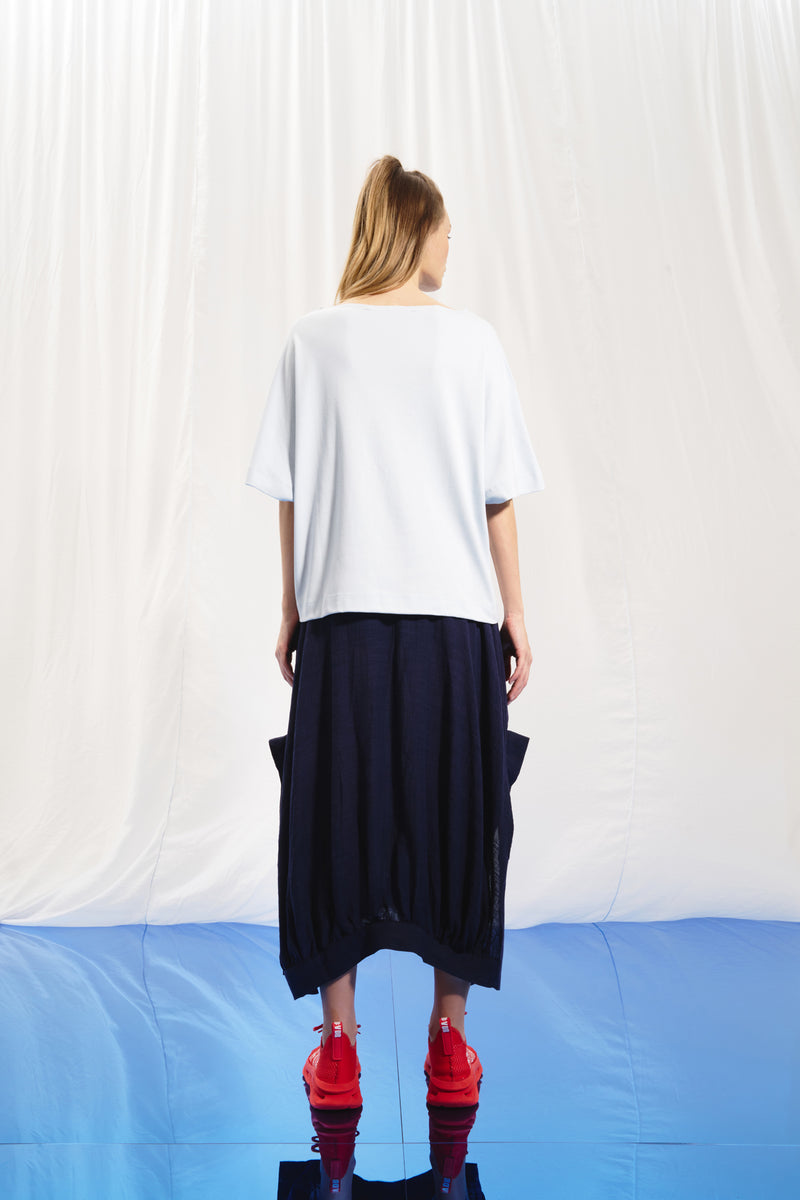 Lacivert Keten Midi Etek 17269
