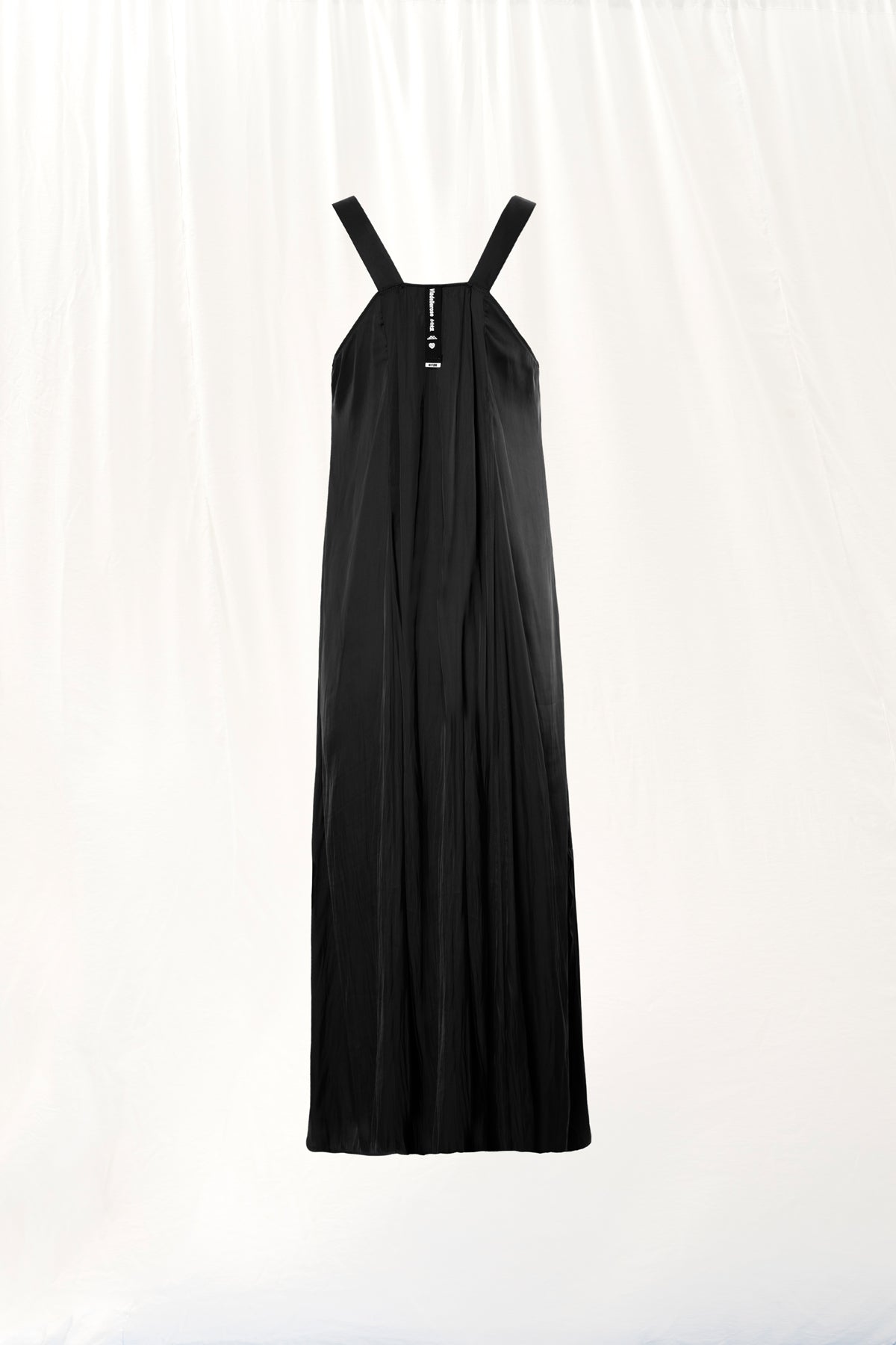 Siyah V-Yaka Saten Midi Elbise 17282