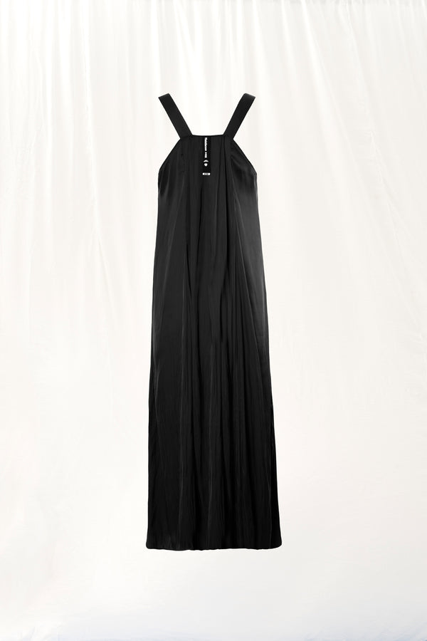 Siyah V-Yaka Saten Midi Elbise 17282