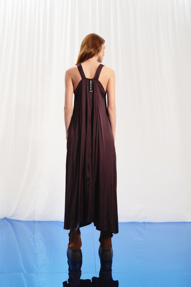 Bordo V-Yaka Saten Midi Elbise 17282