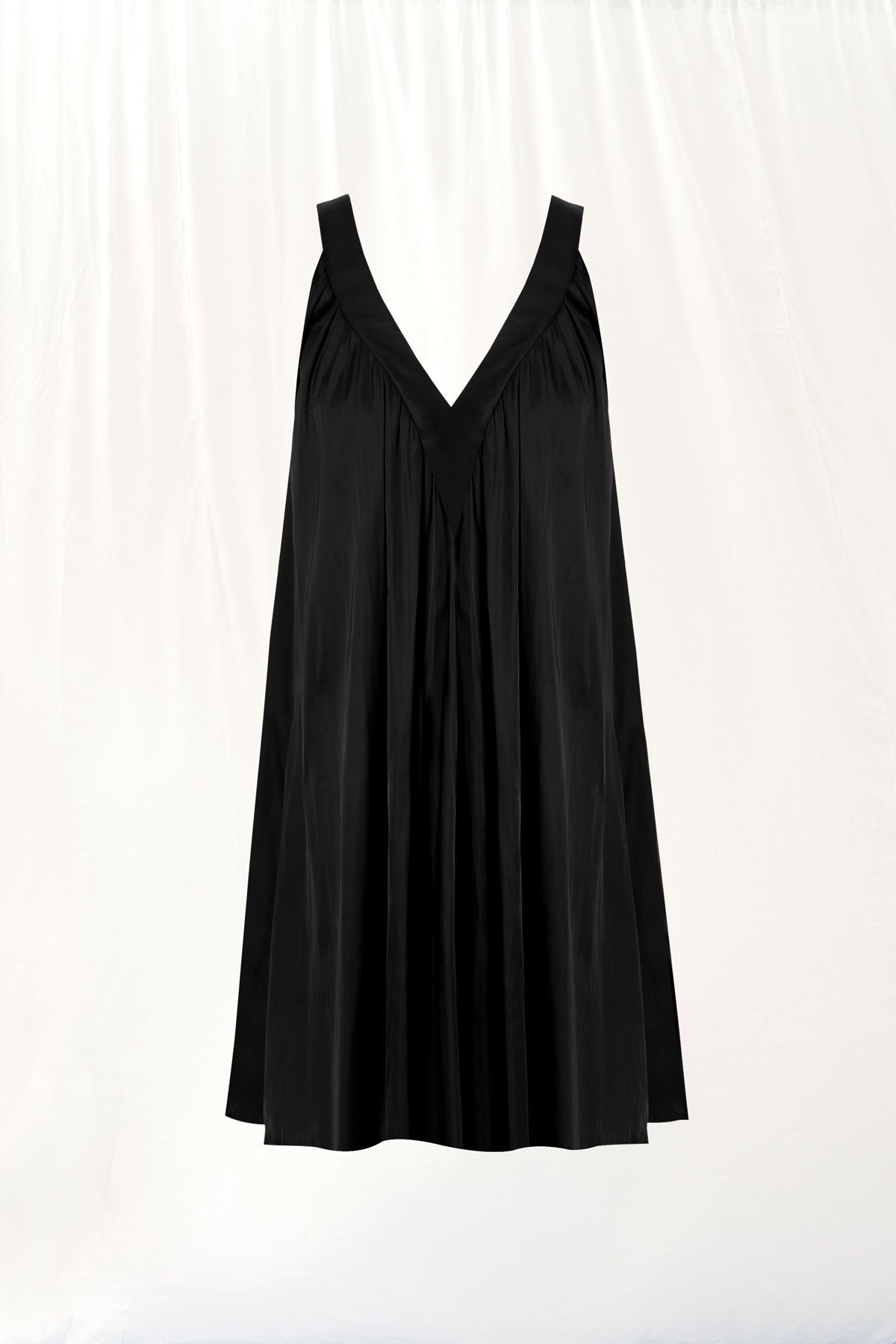 Siyah V-yaka Saten Mini Elbise 17283