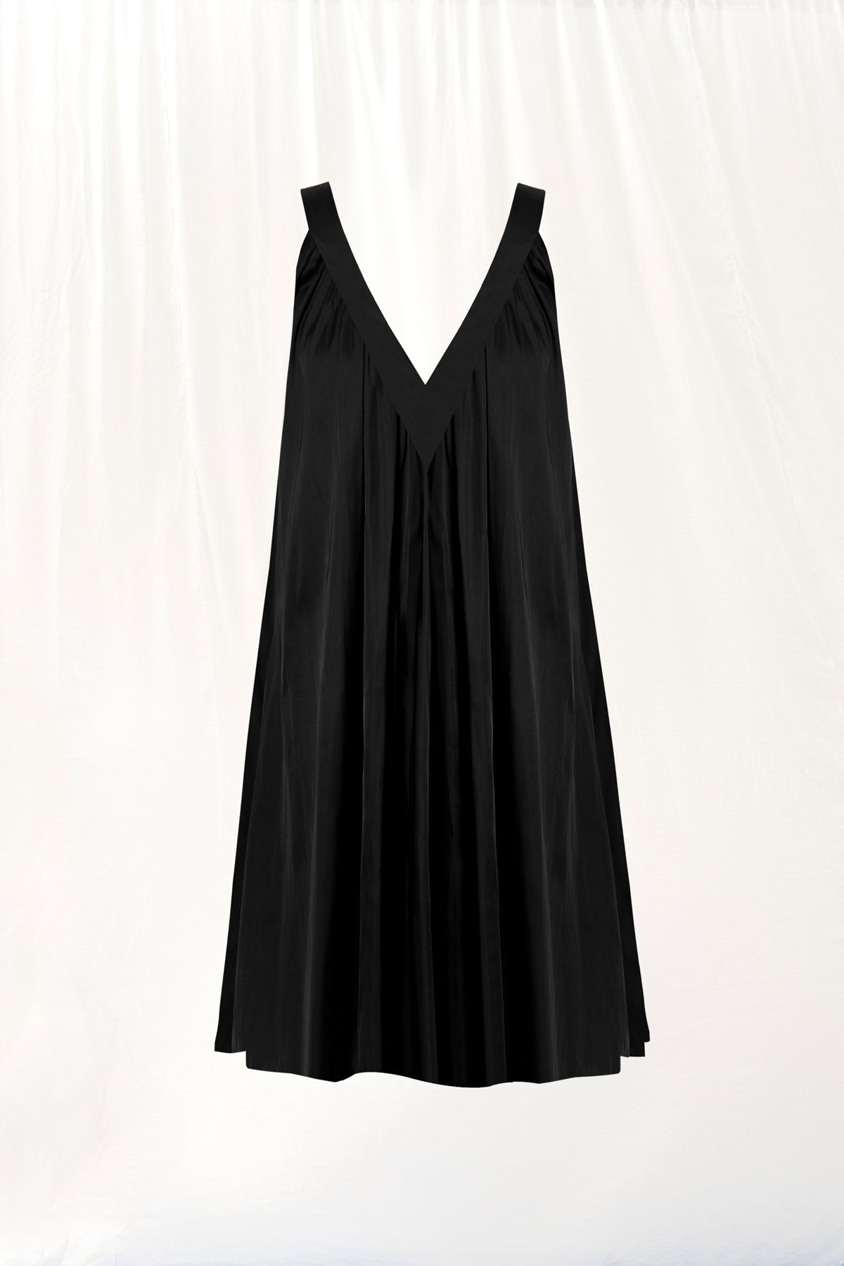 Siyah V-yaka Saten Mini Elbise 17283