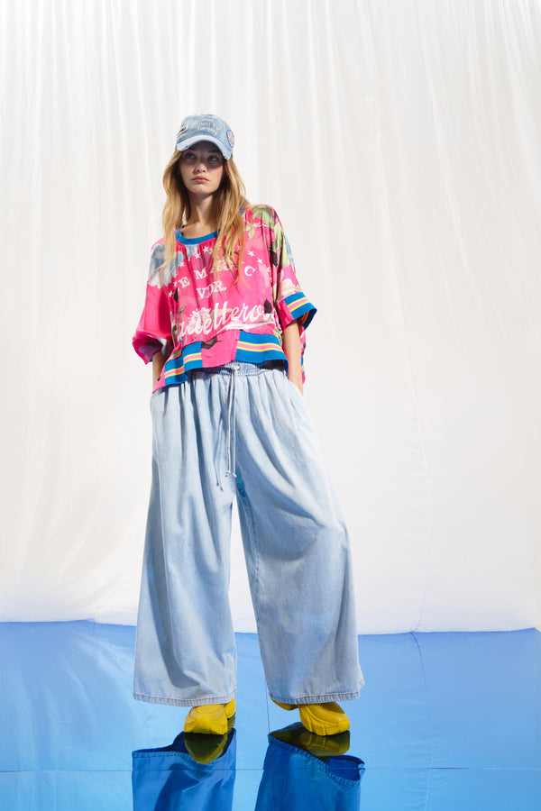 Pembe Çiçekli Saten Bluz 17306