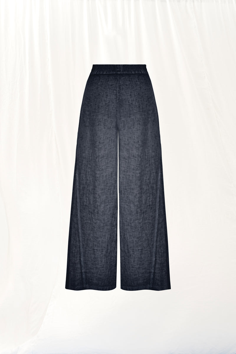 Siyah Wide-Leg Keten Pantolon 17310