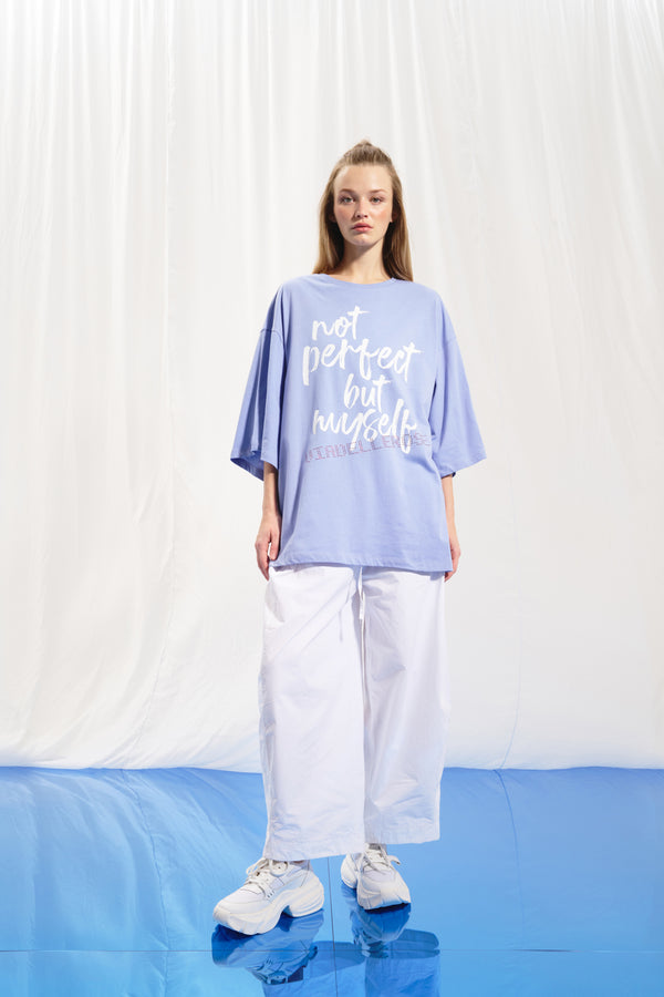 Lila Slogan Baskılı T-shirt 17318