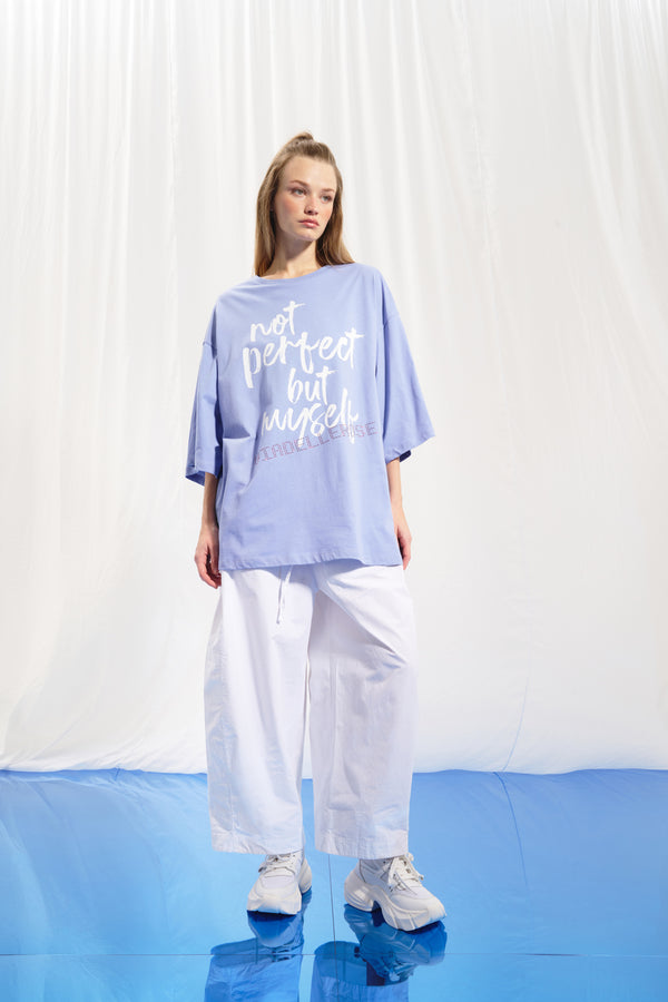 Lila Slogan Baskılı T-shirt 17318