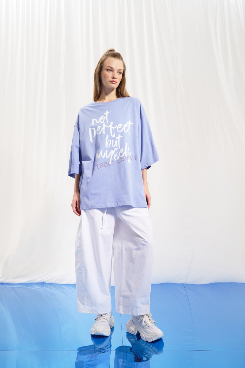 Lila Slogan Baskılı T-shirt 17318