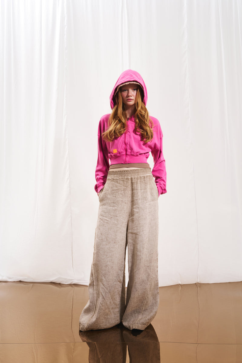 Pembe Fermuarlı Crop Sweatshirt 17322