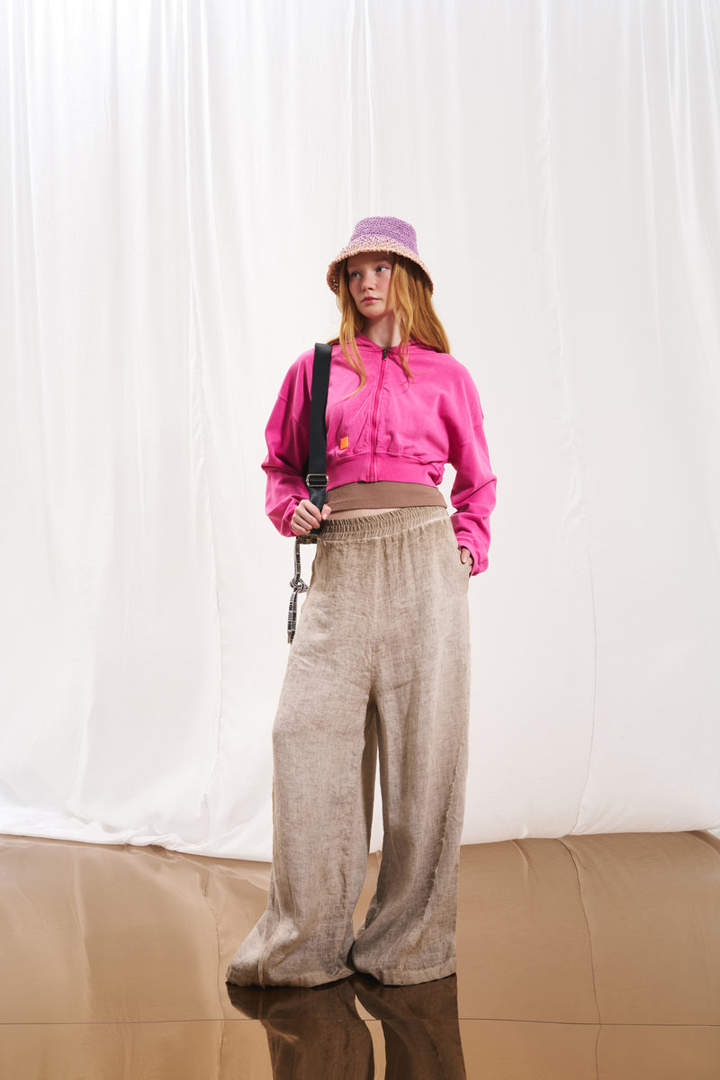 Pembe Fermuarlı Crop Sweatshirt 17322